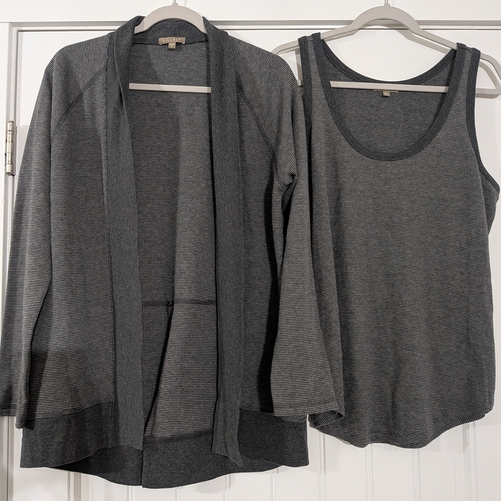 LILLA P Neutral Cotton Blend Office Comfort Long Sleeve Sweater Cardigan Set
